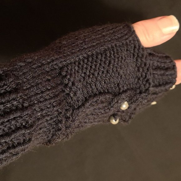 Navy Blue Owl Knit Fingerless Texting Gloves Mittens Arm Warmers Glovele… - Picture 4 of 8